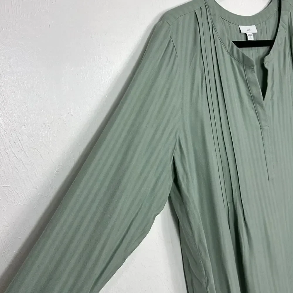 J. Jill Sage Green Pleated Pintuck Popover Long Sleeve Tunic Top Size MP